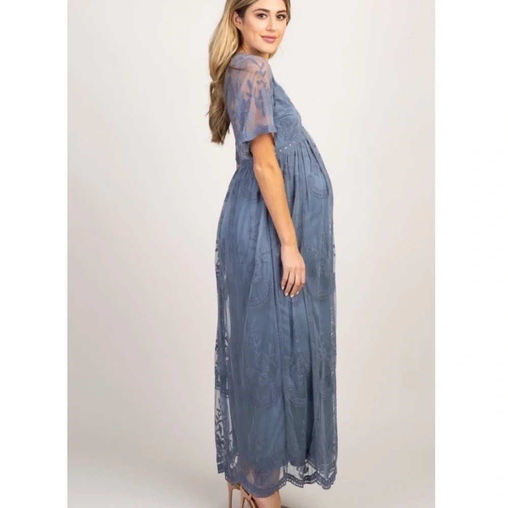 𝅺PinkBlush Lace overlay maxi dress NWT - Picture 2 of 10